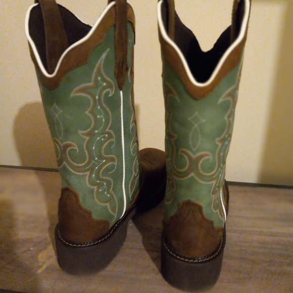 COWBOY TURQUOISE PRINT JUSTIN BOOTS - Picture 5 of 10